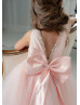 Pink Satin Tulle Beaded Tea Length Flower Girl Dress